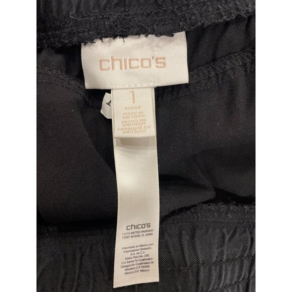 Chicos Black Ankle Pants Size M Side Zipper Pockets Stretch Elastic Waist Casual - Picture 6 of 12